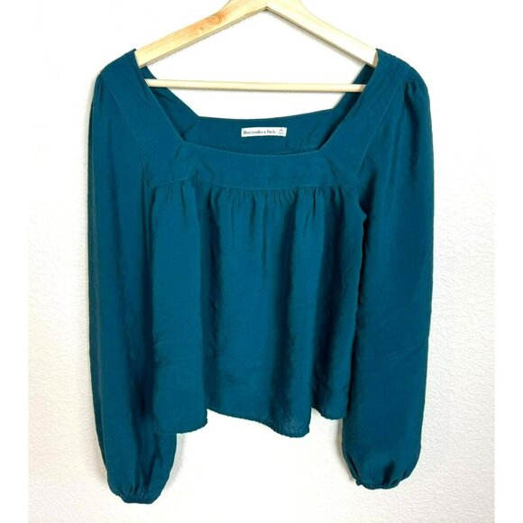 Abercrombie Fitch women's puff sleeve top Size XS Blue Green Feminine Flowy - Picture 1 of 12